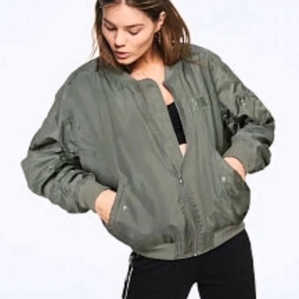 Pink Victoria's Secret Olive‎ Flight Bomber Jacket Size XS